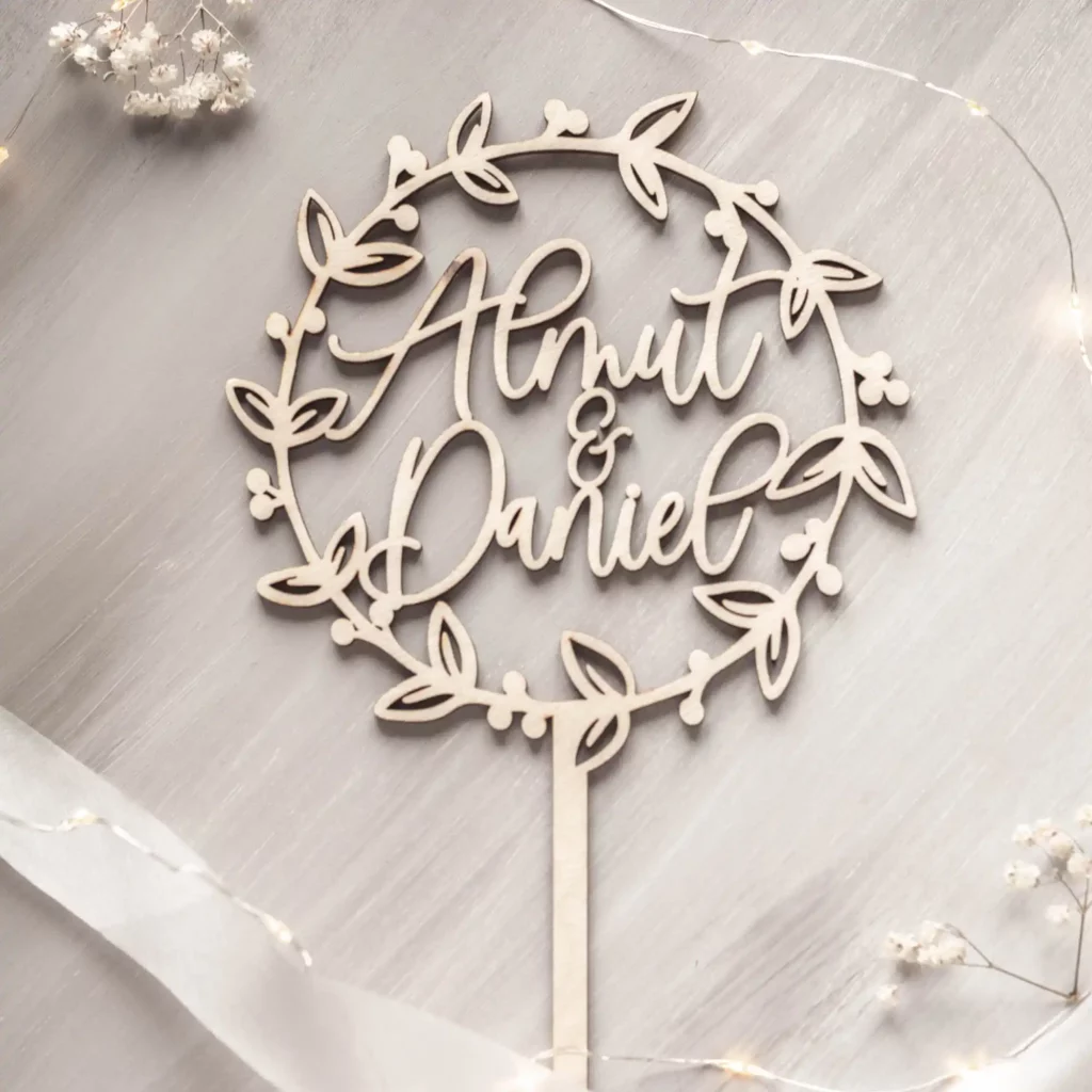 Handgemachter Kuchen-Topper „Happy Birthday“ – Glitzernder Kranz Aus Gräsern & Bambus – Ca. 14 Cm